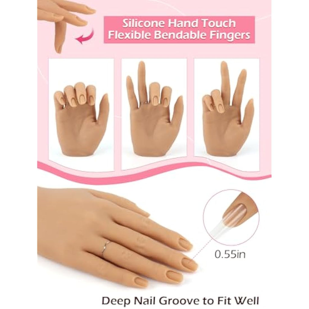 Adonafy Silicone Practice Hand for Acrylic Nails – Flexible Nail Model