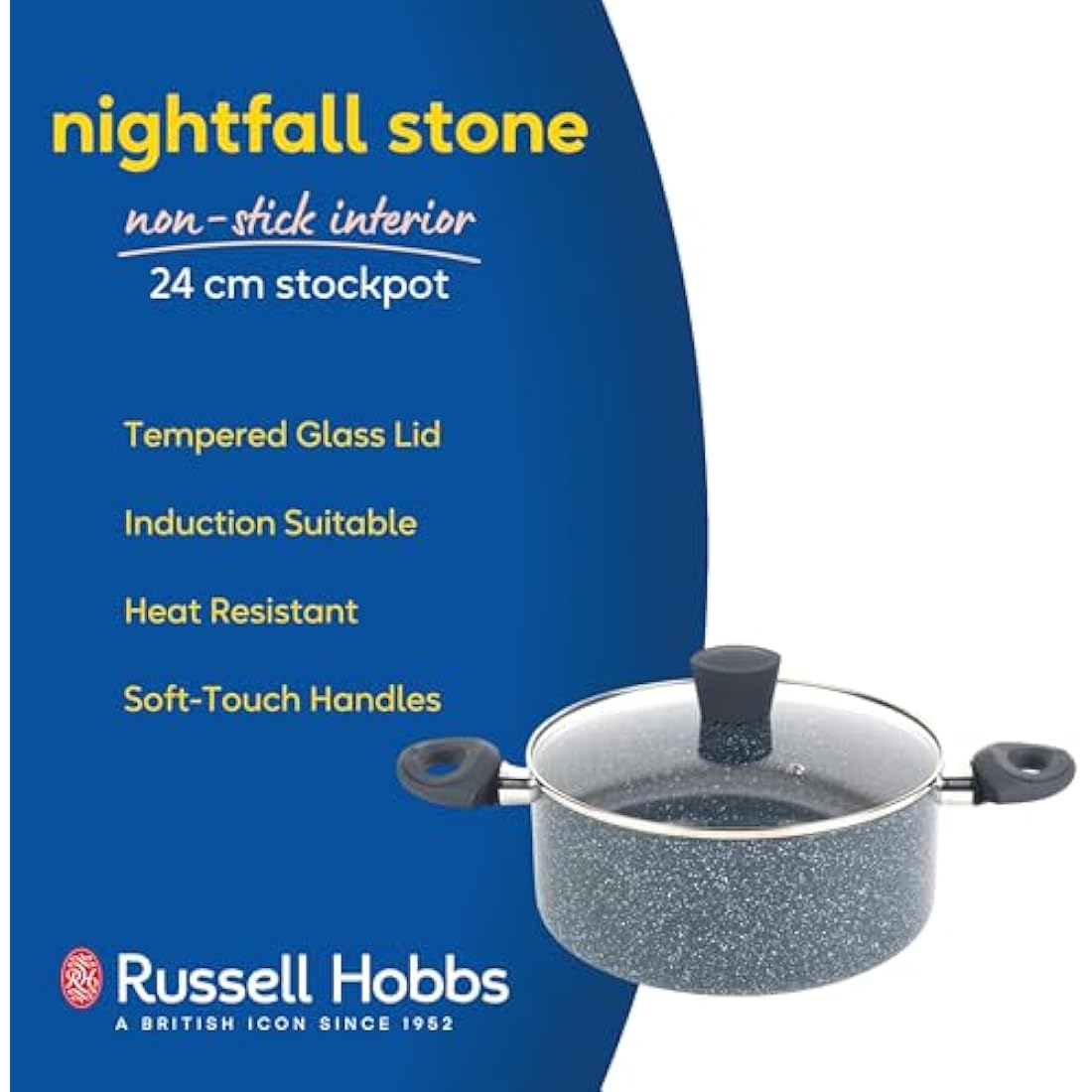 Russell Hobbs 24cm Non-Stick Stockpot – Blue Marble Induction Cooking Pot