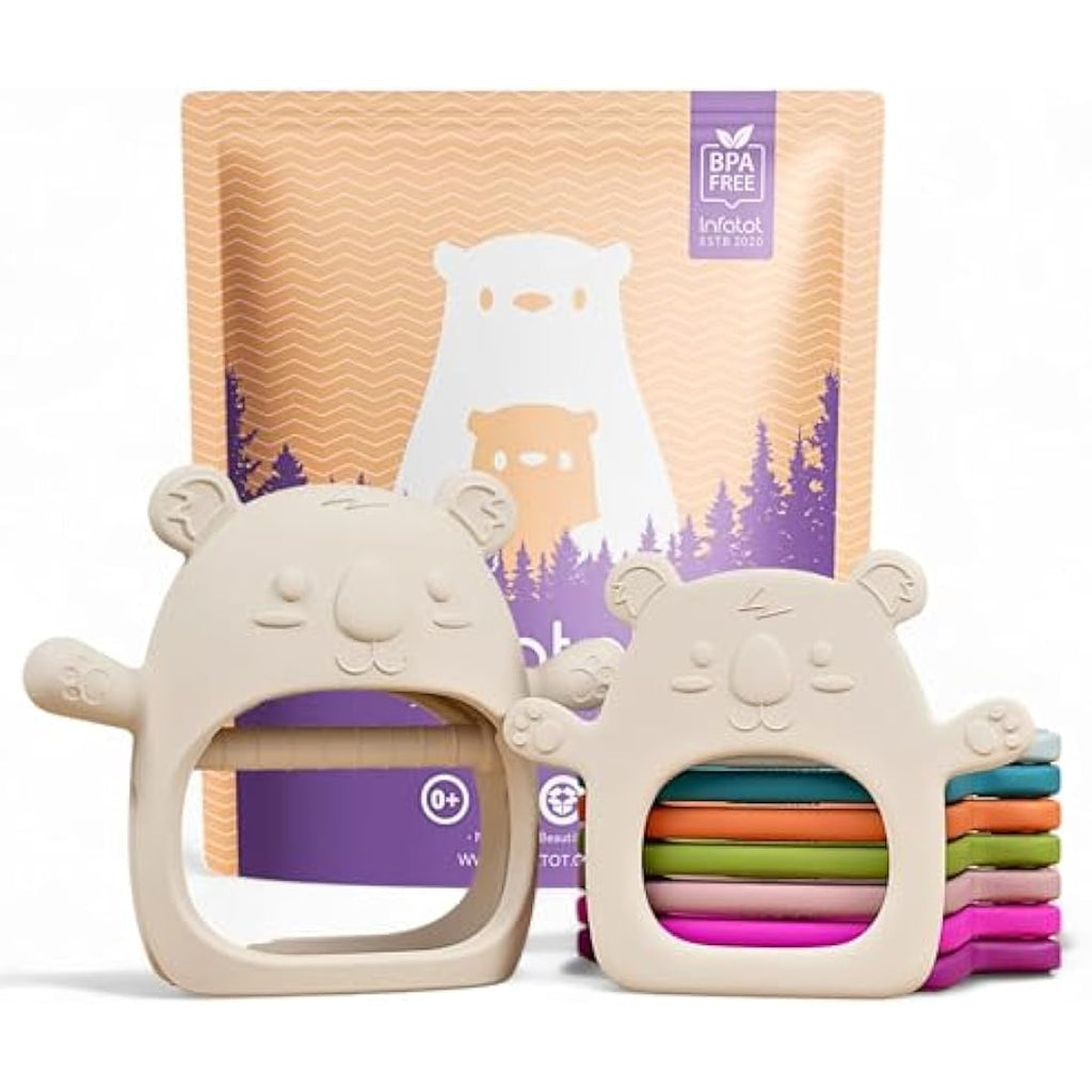 Infatot Koda Koala Teething Mitten 2-Pack | Food-Grade Silicone, Cream