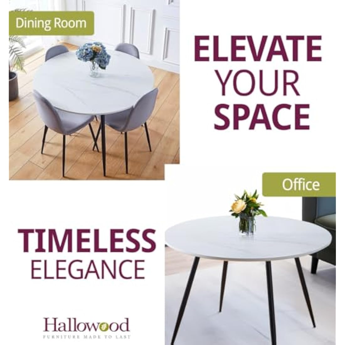 Hallowood Cullompton Round Marble Dining Table | 4-6 Seater White
