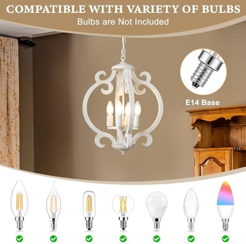 LynPon 4-Light White Farmhouse Chandelier | Rustic French Wood Pendant