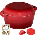 Overmont 5 Quart Enameled Cast Iron Dutch Oven with Skillet Lid