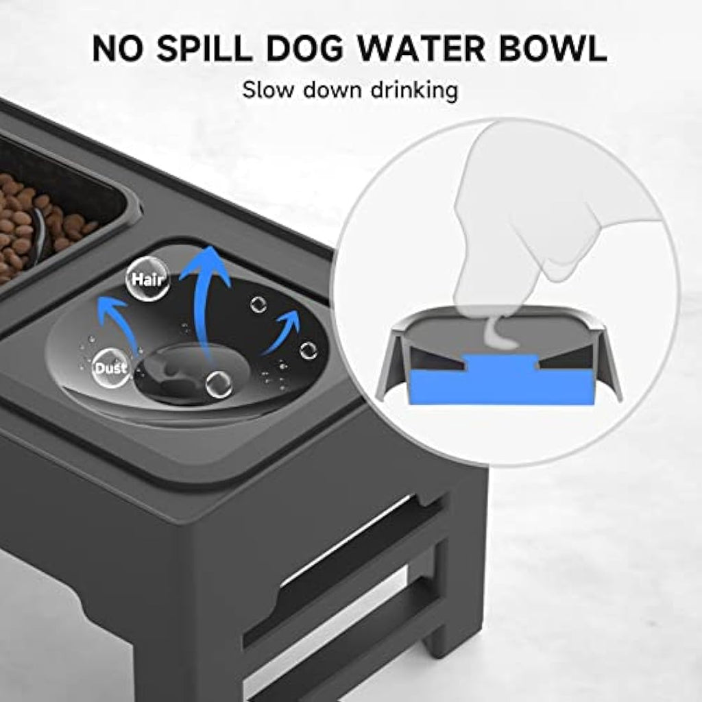 ELS PET Elevated Dog Bowl | 4 Height Adjustable Slow Feeder & No-Spill Water
