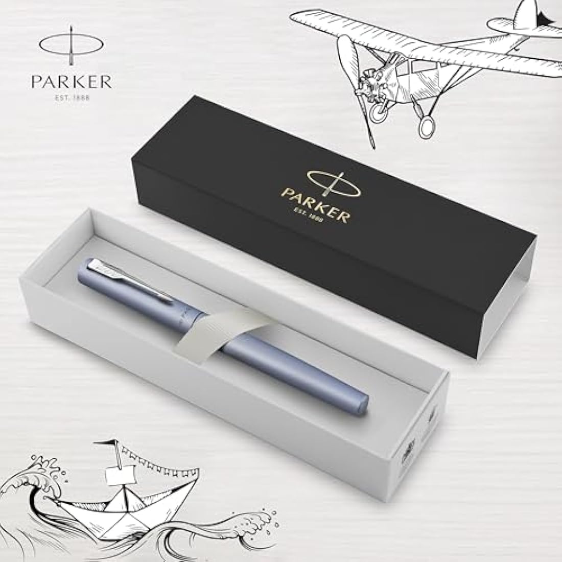 Parker Vector XL Fountain Pen – Metallic Silver-Blue – Medium Nib