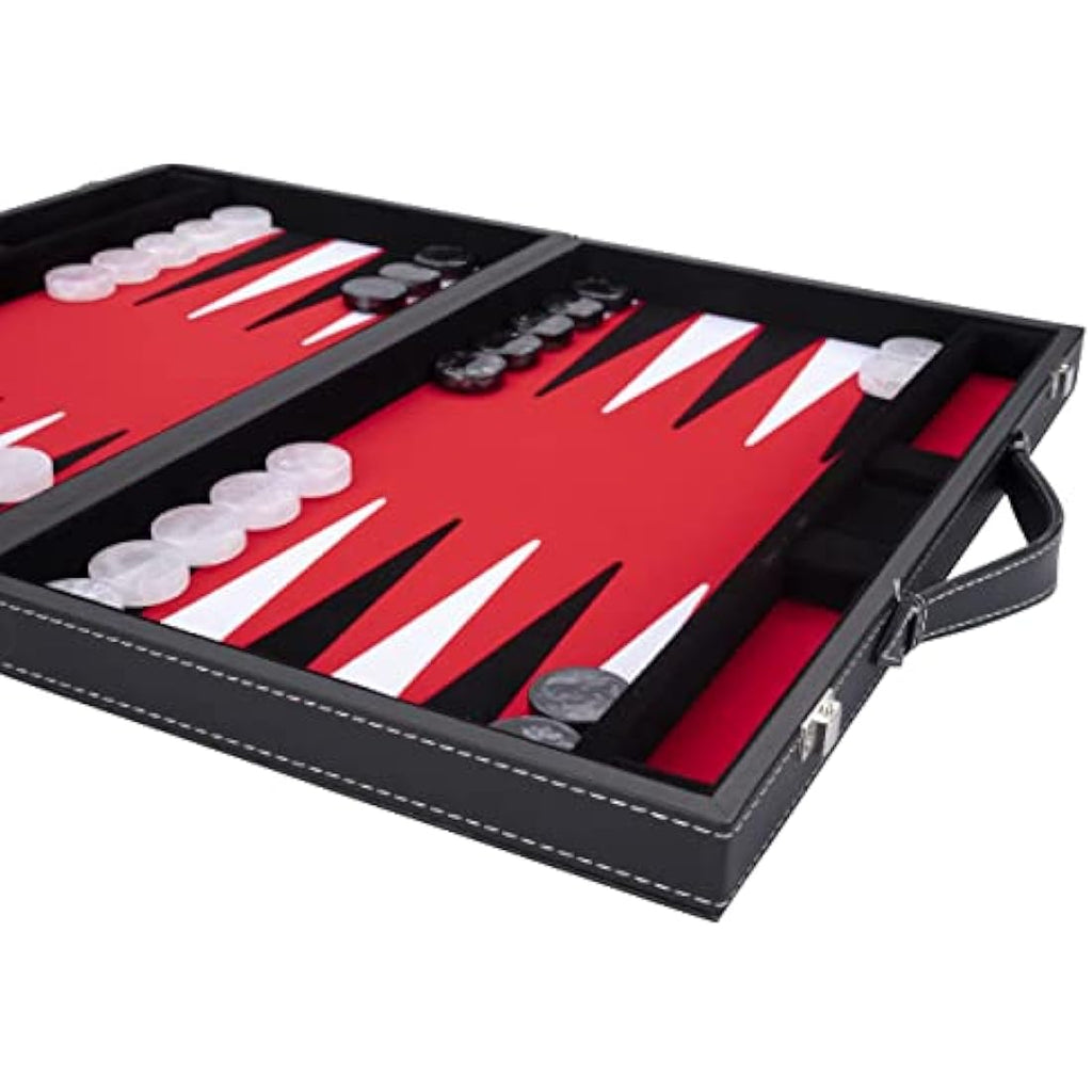 Engelhart 18 Inch Luxury Backgammon Set – Black Faux Leather Case