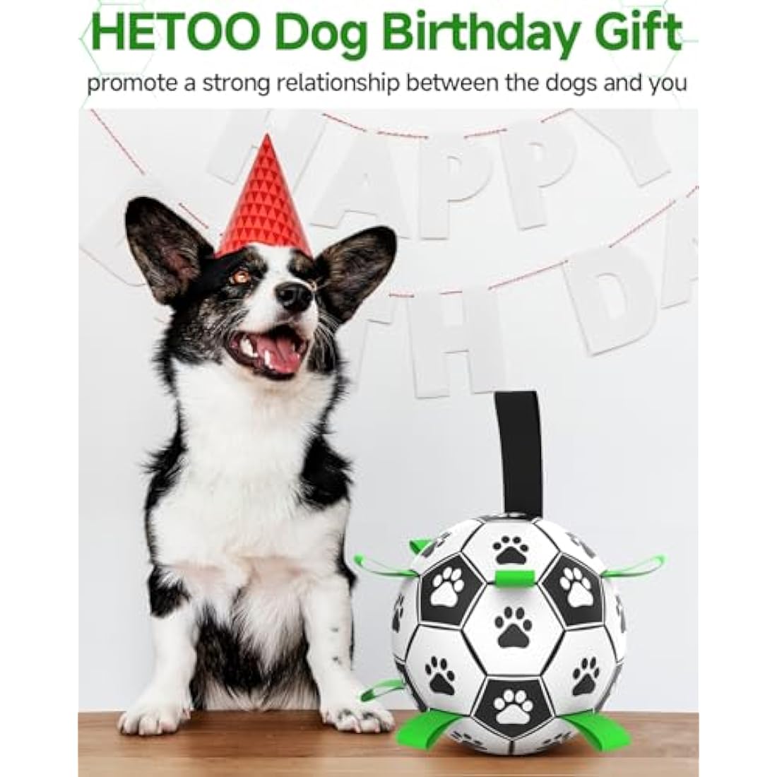 HETOO Interactive Dog Football Toy with Grab Tabs - Durable 6 Inch Ball
