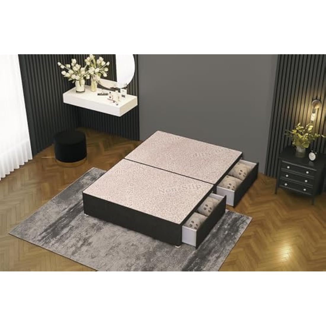 Grey Linen Divan Base – 3FT Single Bed with 2 Drawers