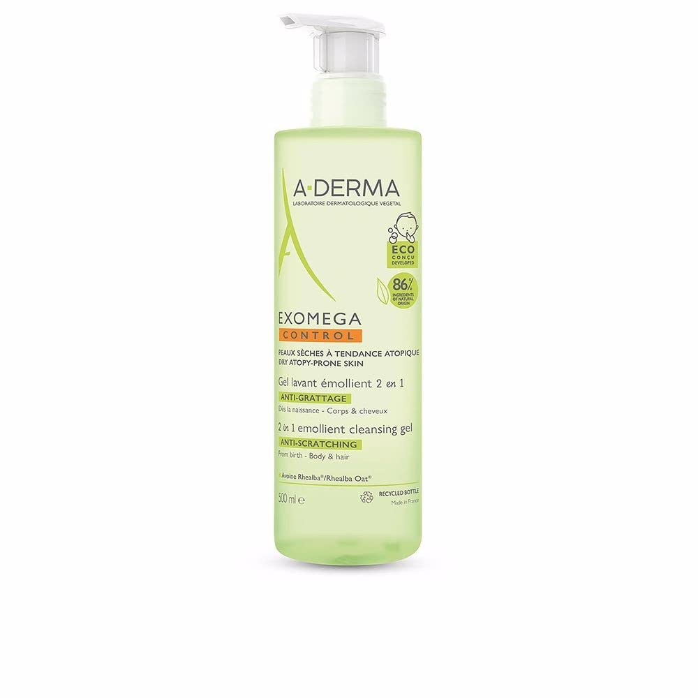 A-DERMA Exomega Control 2in1 Emollient Cleansing Gel for Atopic Skin - 500ml