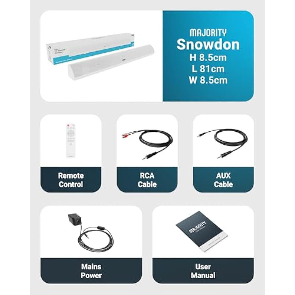 Majority Snowdon Bluetooth Soundbar with Built-in Subwoofer - 120W, White