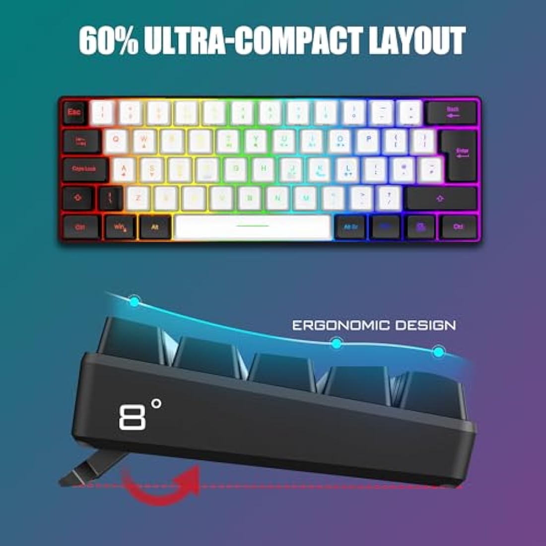 RedThunder 60% RGB Gaming Keyboard and Mouse Combo | UK Layout - White
