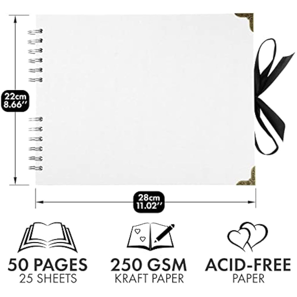 Square Scrapbook Photo Album – 50 White Pages Hardcover