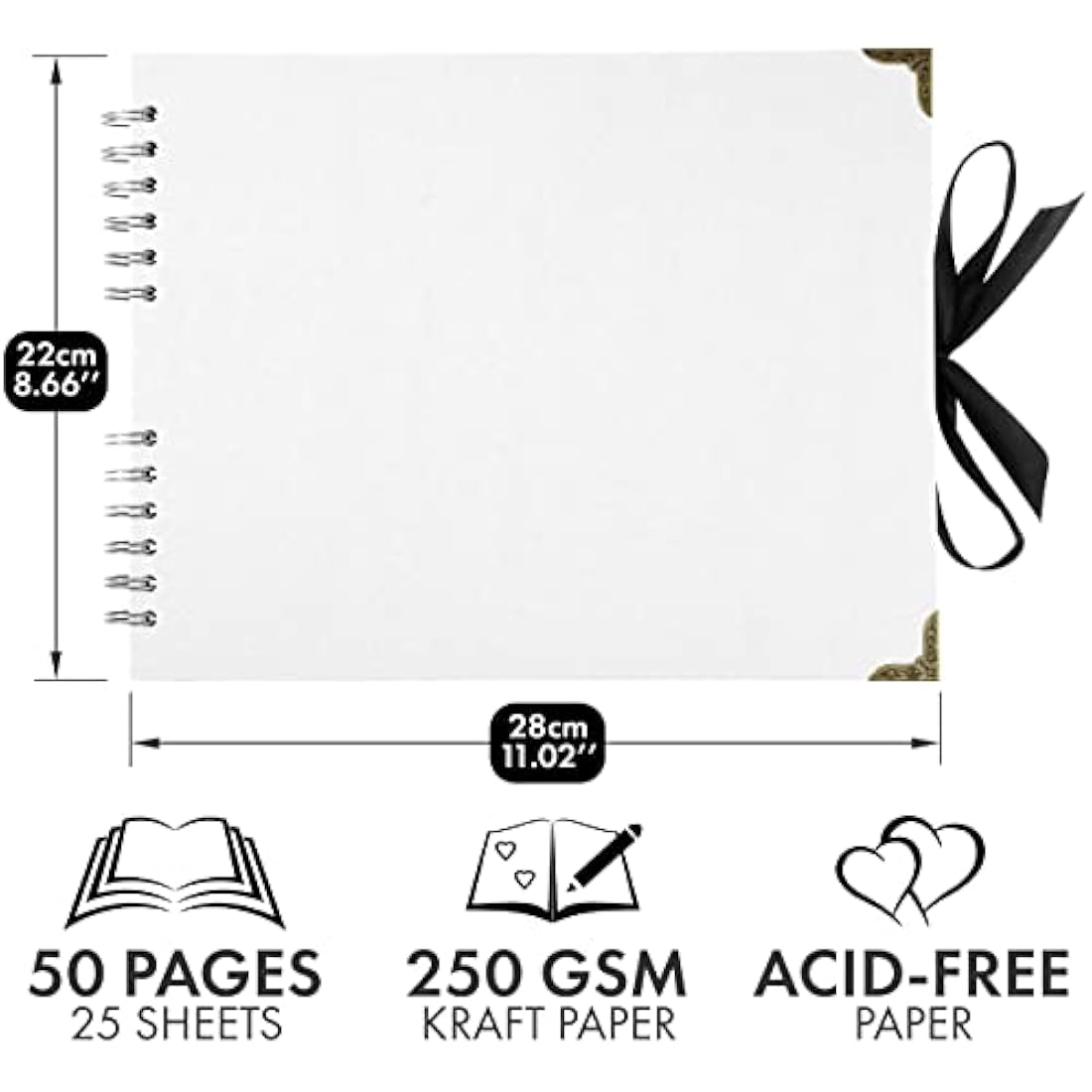 Square Scrapbook Photo Album – 50 White Pages Hardcover