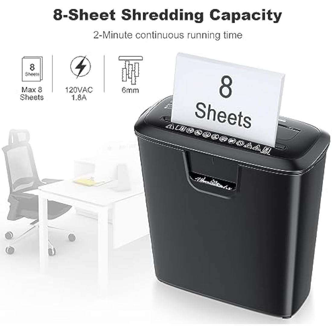Bonsaii 8-Sheet Strip-Cut Paper Shredder for Home Office | 13L Bin