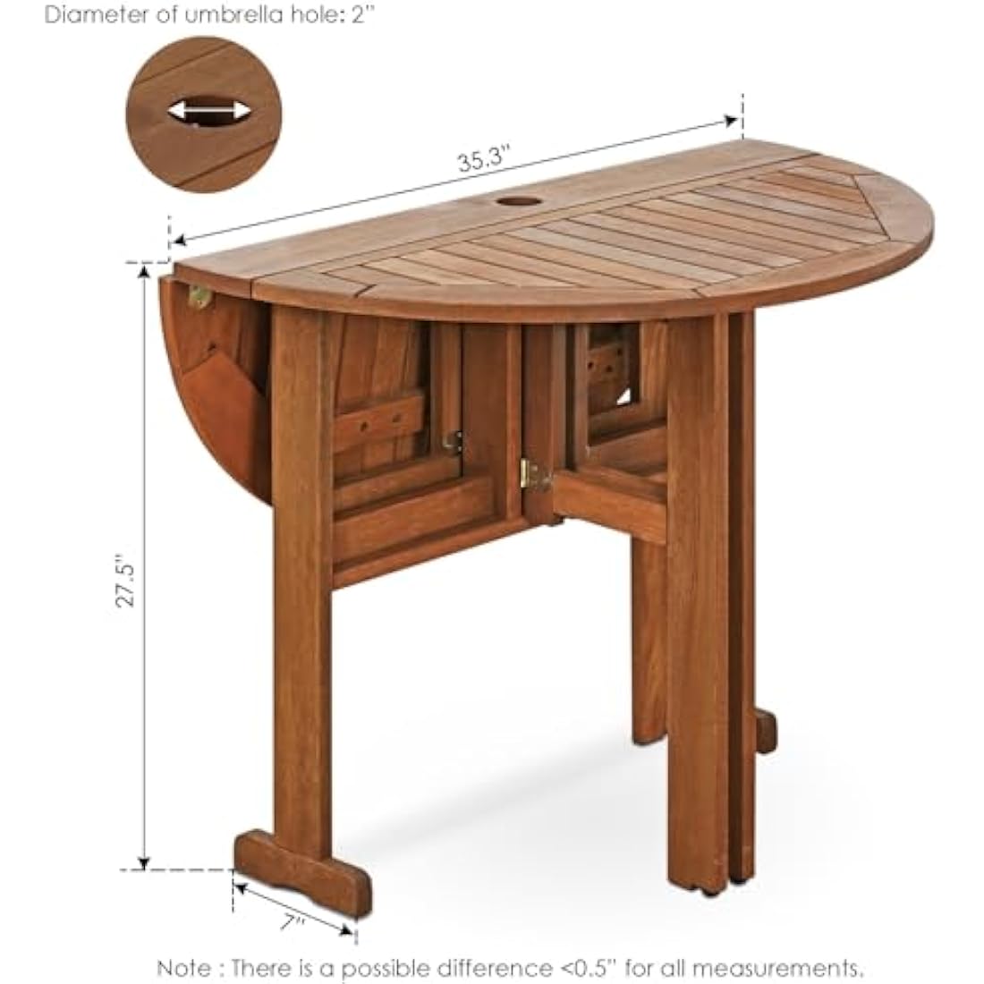 Furinno Tioman Hardwood Gateleg Round Patio Table – Teak Oil Finish
