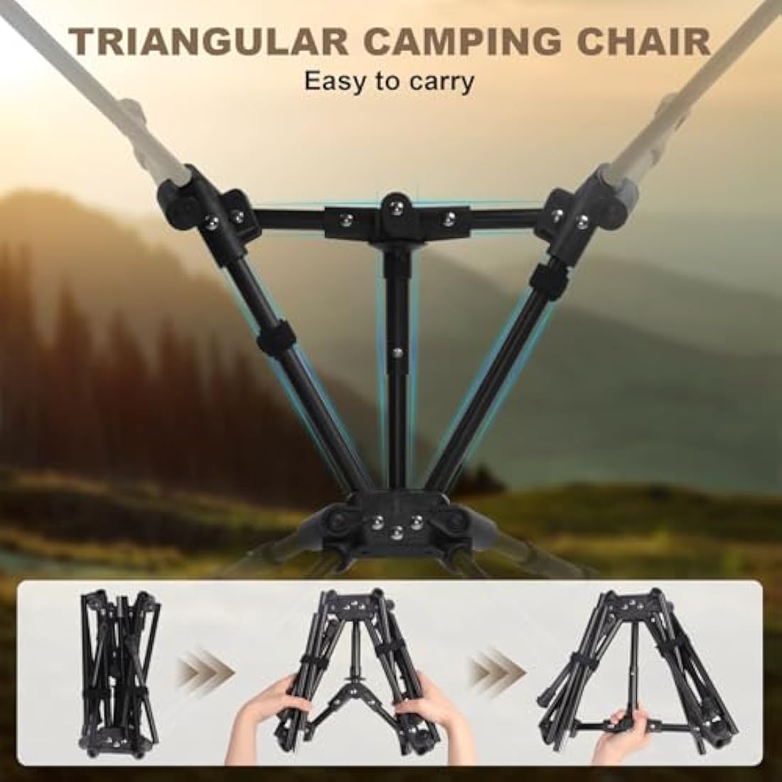 Ultralight Folding Camping Chair – Adjustable Height, Khaki