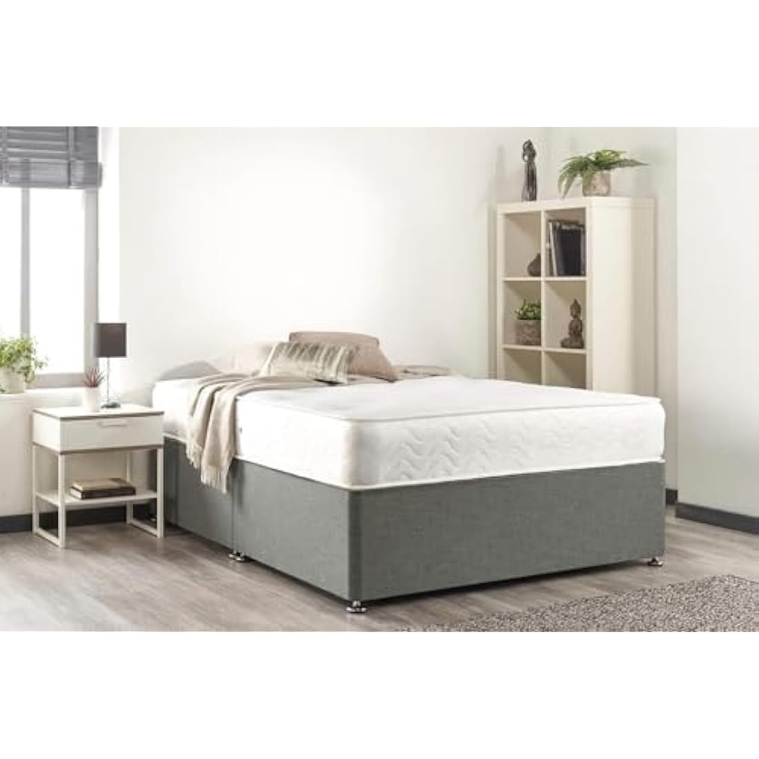 Jolof Store Silver Linen Divan Bed with Memory Foam Mattress | Single