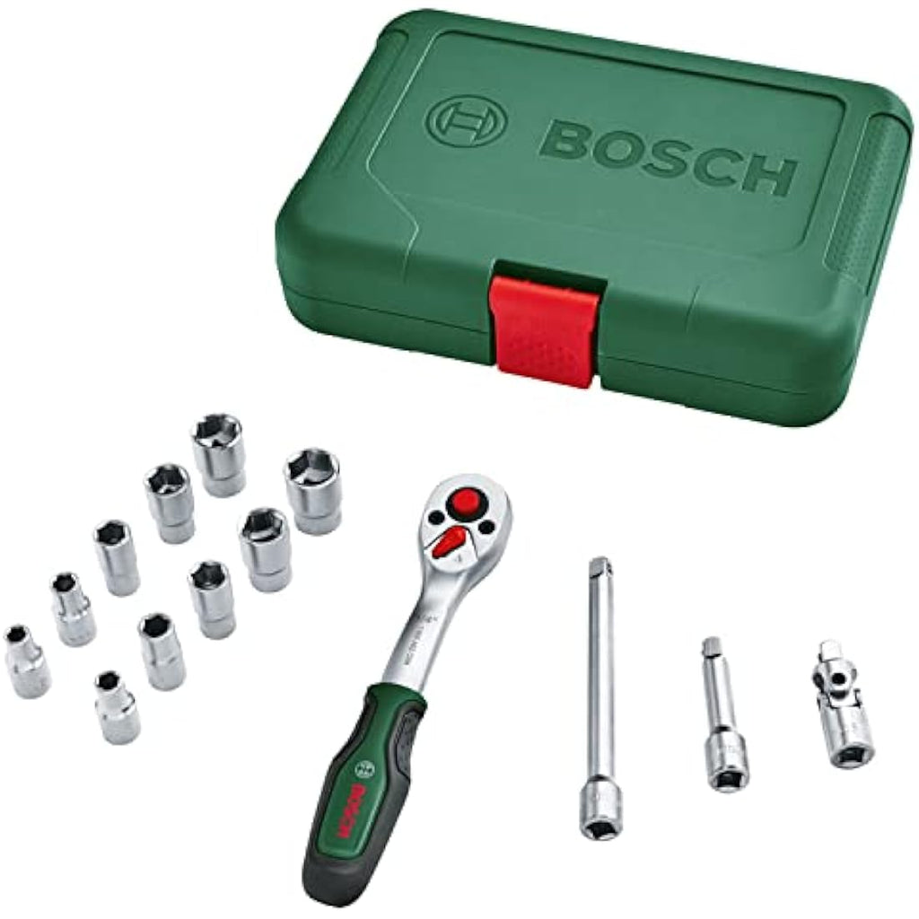 Bosch 1/4" Drive Socket Set – 14-Piece Ratchet Kit with Magnetic Holder