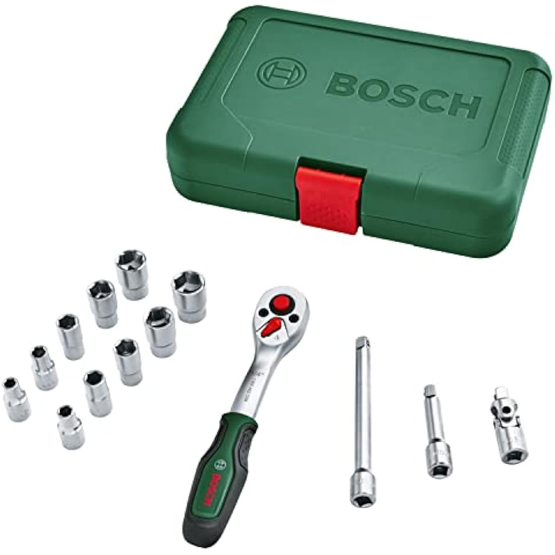 Bosch 1/4" Drive Socket Set – 14-Piece Ratchet Kit with Magnetic Holder