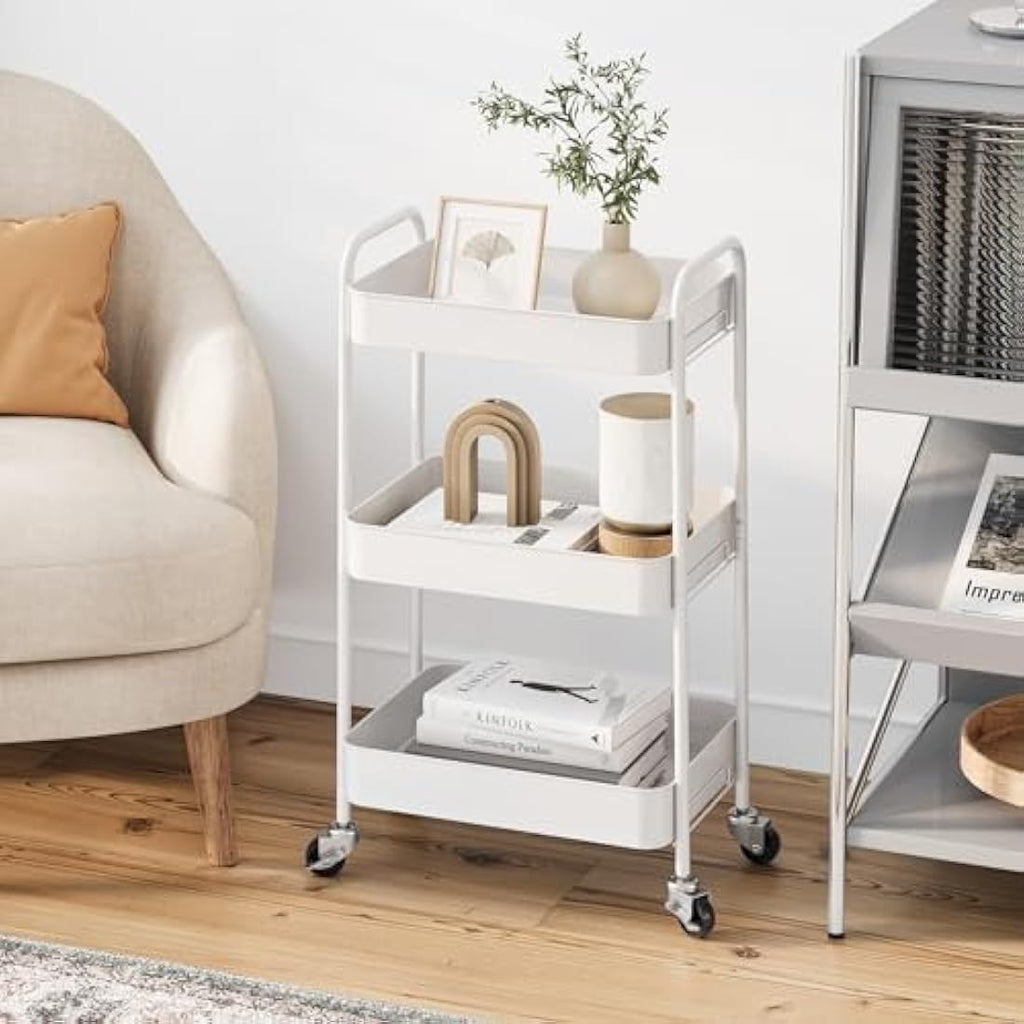 KINGRACK 3-Tier Metal Rolling Utility Cart | Tool-Free Storage Trolley