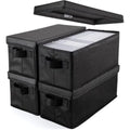 UENTIP CD Storage Boxes – Pack of 4 Stackable Media Organizers, Black