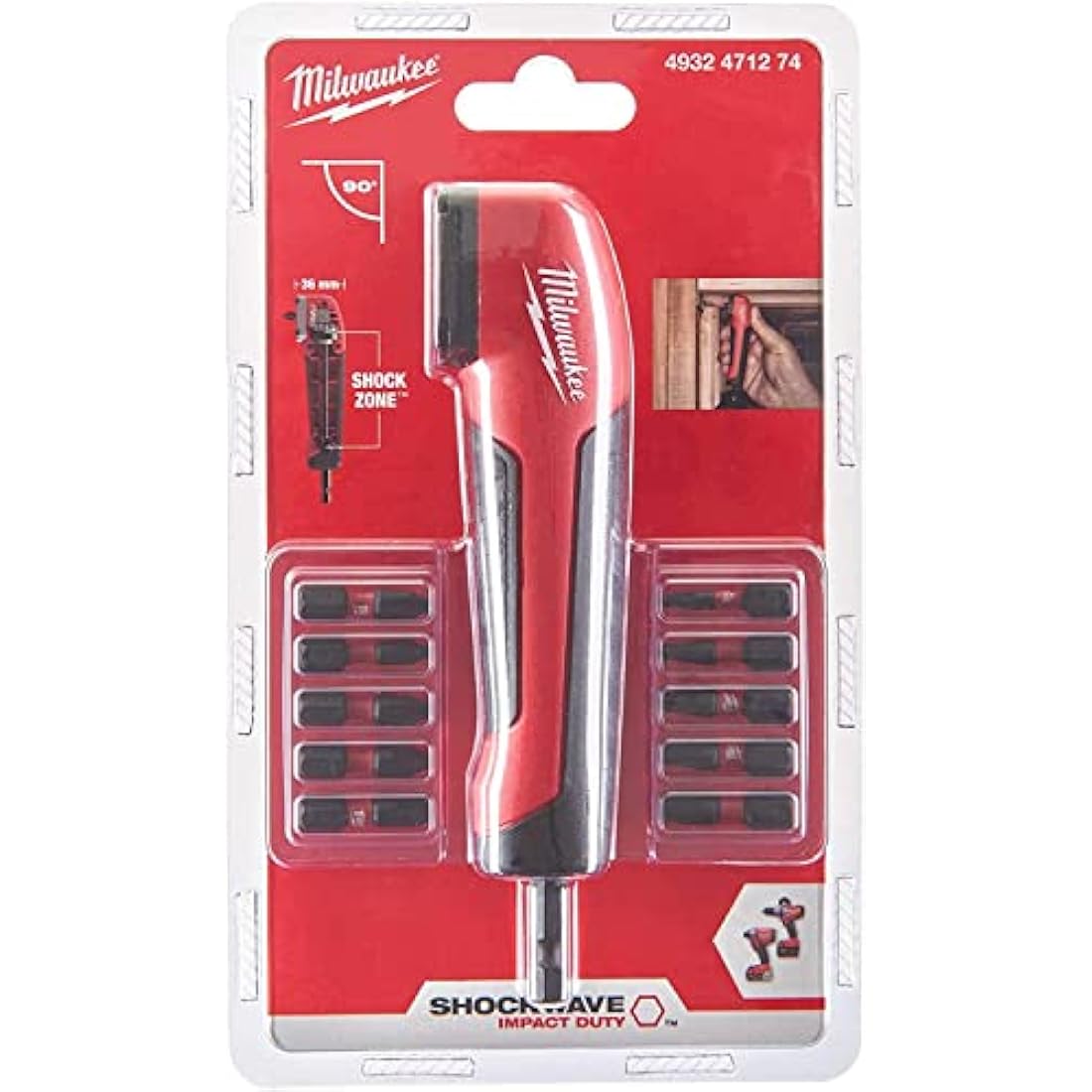 Milwaukee Shockwave Right Angle Attachment with 10 Piece Bit Set