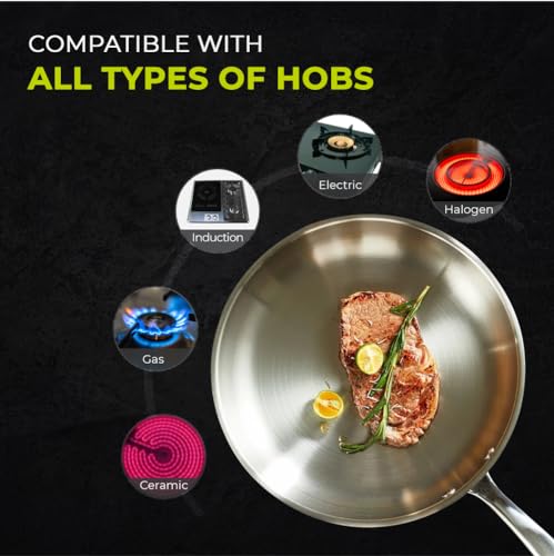 SEIDO Stainless Steel Frying Pan | 24cm Non-Toxic 5-Ply Induction Skillet