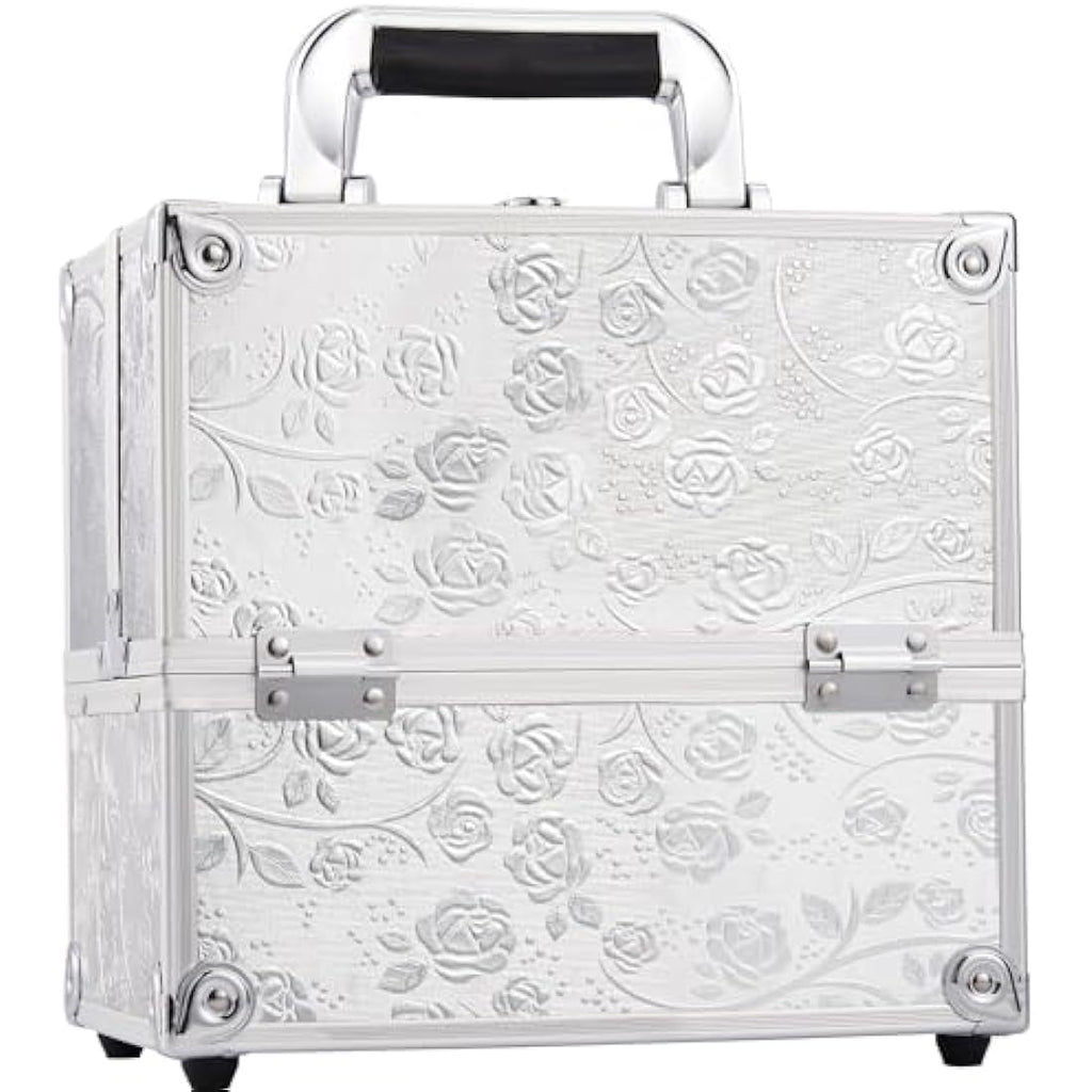 Jolof Store Makeup Train Case | Silver Rose Aluminum Beauty Box