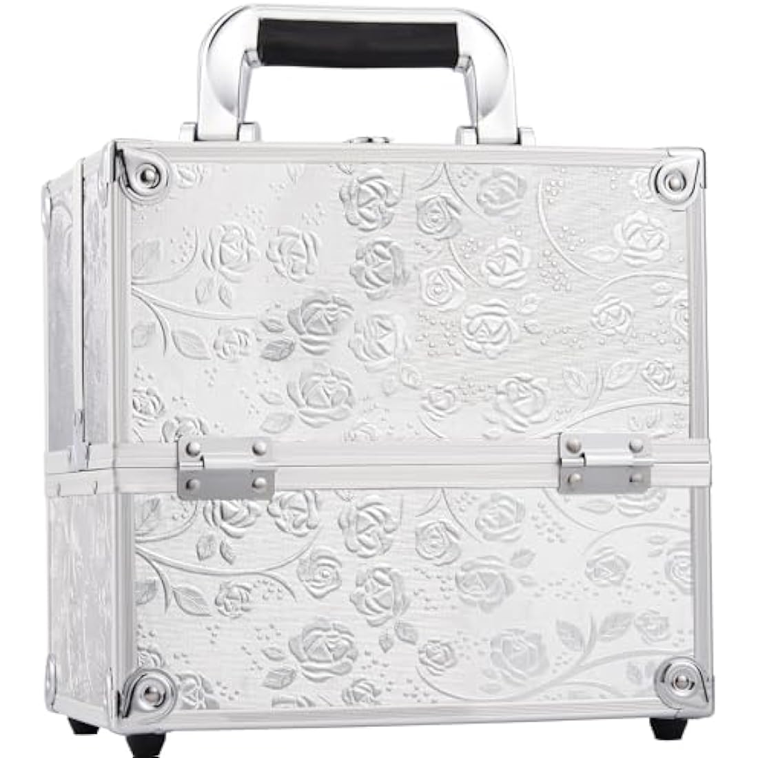Jolof Store Makeup Train Case | Silver Rose Aluminum Beauty Box