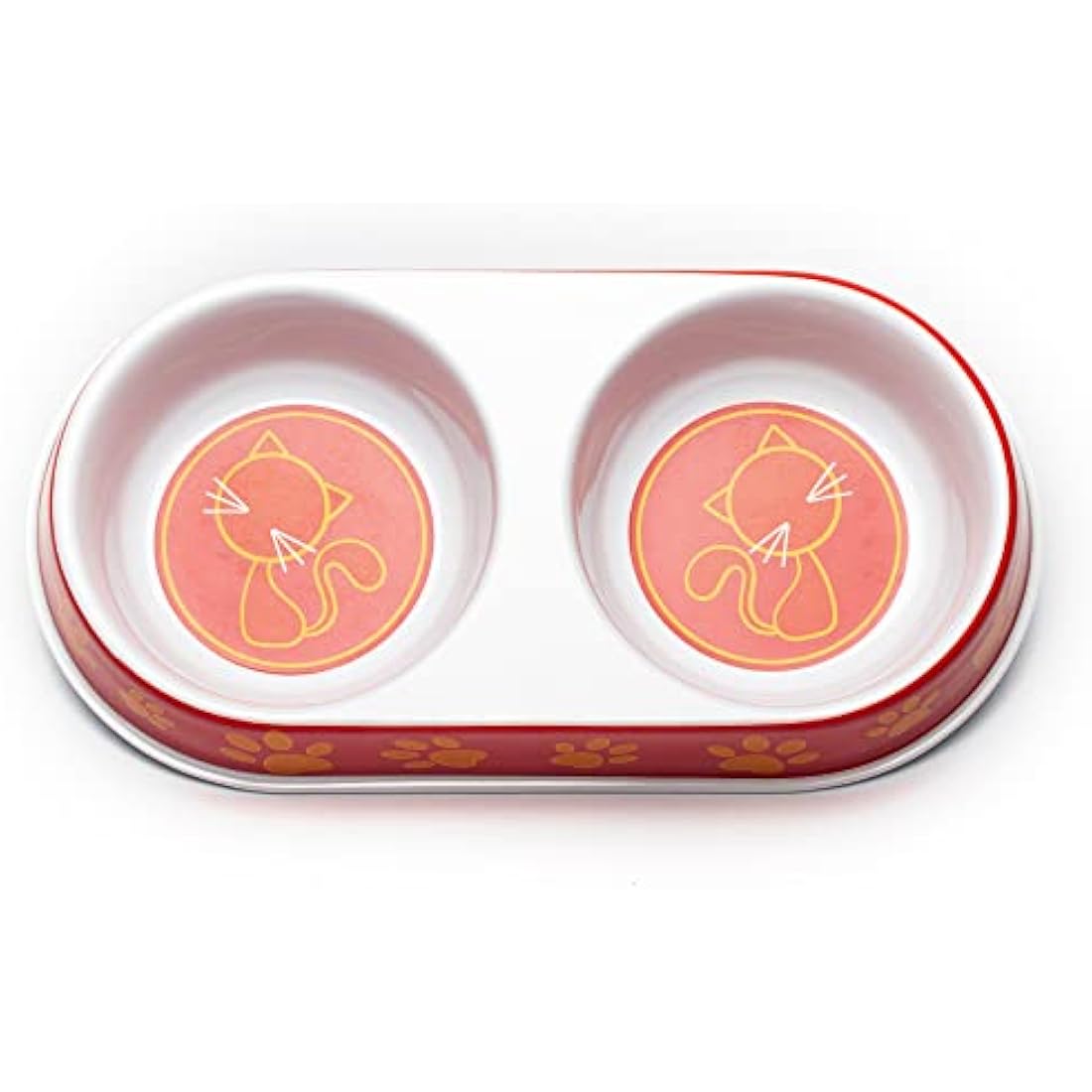 Petface Melamine Double Cat Food and Water Bowl | Orange & Red