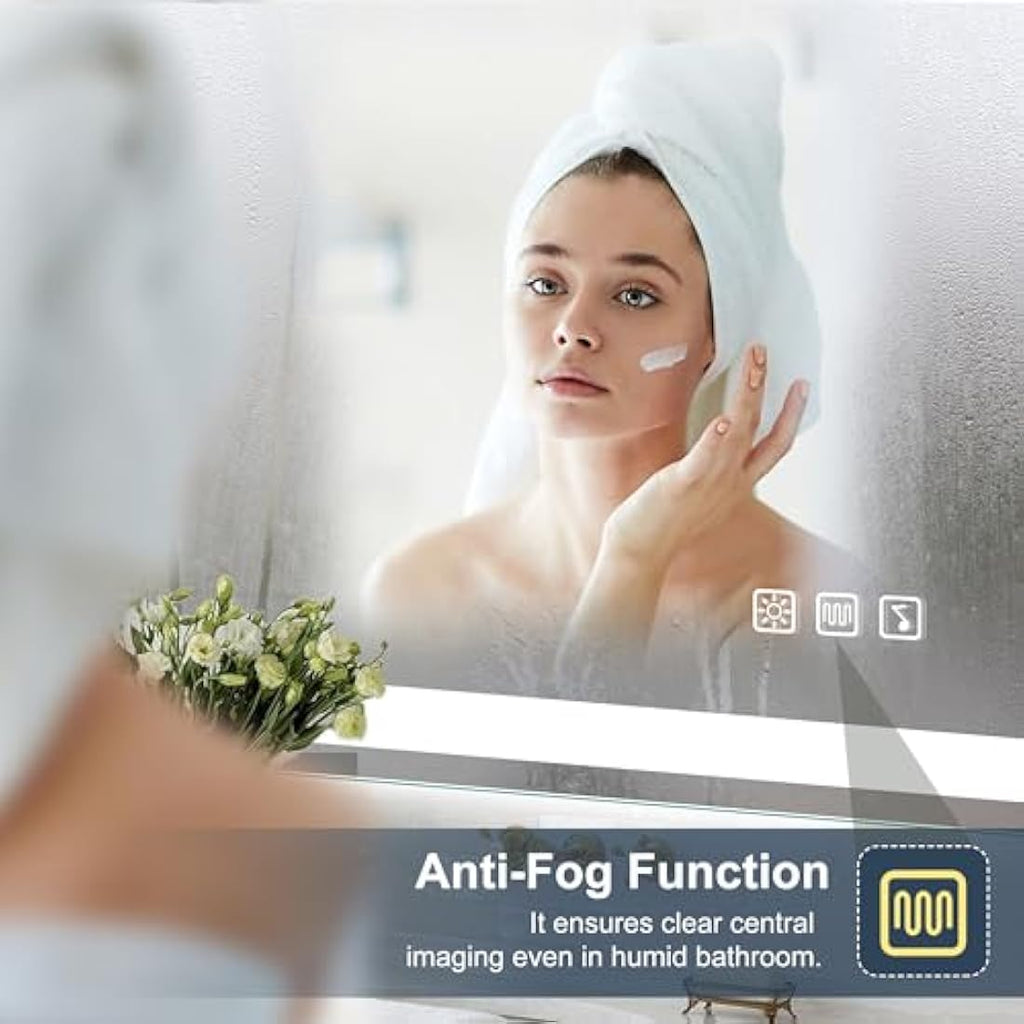 S'bagno Bluetooth LED Bathroom Mirror | 800x600mm Dimmable Smart Mirror