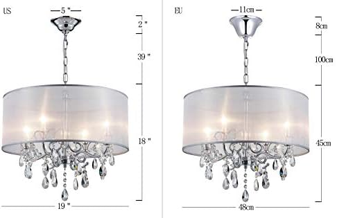 Bestier Crystal Drum Pendant Chandelier | 4-Light Chrome Ceiling Fixture