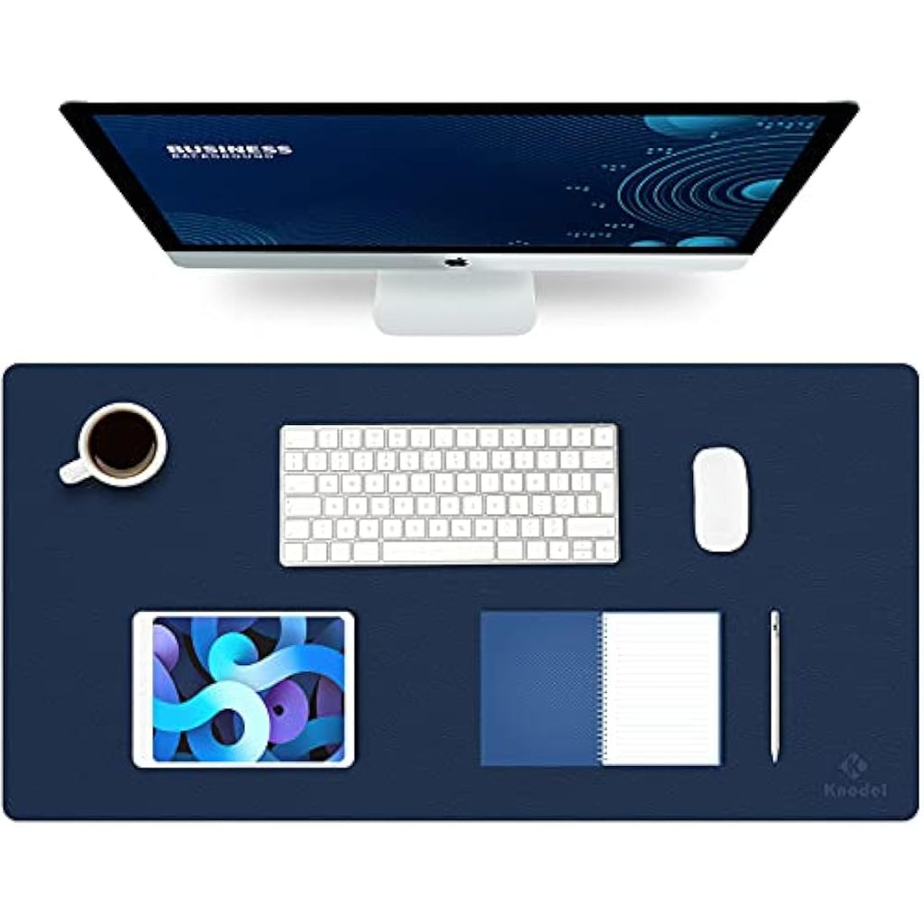 K KNODEL Leather Desk Mat - Dual-Sided Office Mouse Pad (80x40cm, Dark Blue)