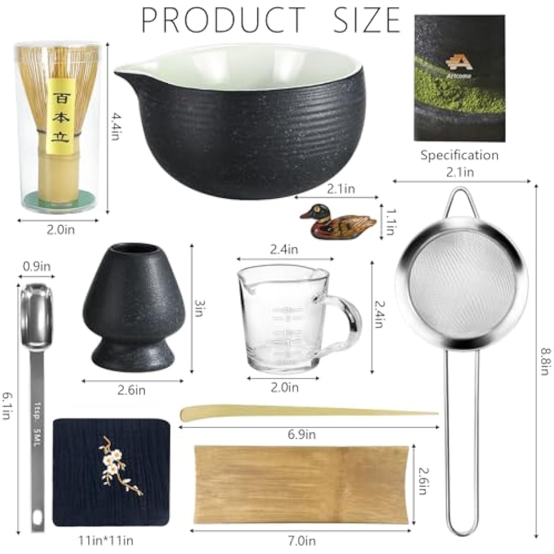 Artcome Bluestone Glaze Matcha Kit – 10 Piece Bamboo and Pottery Set