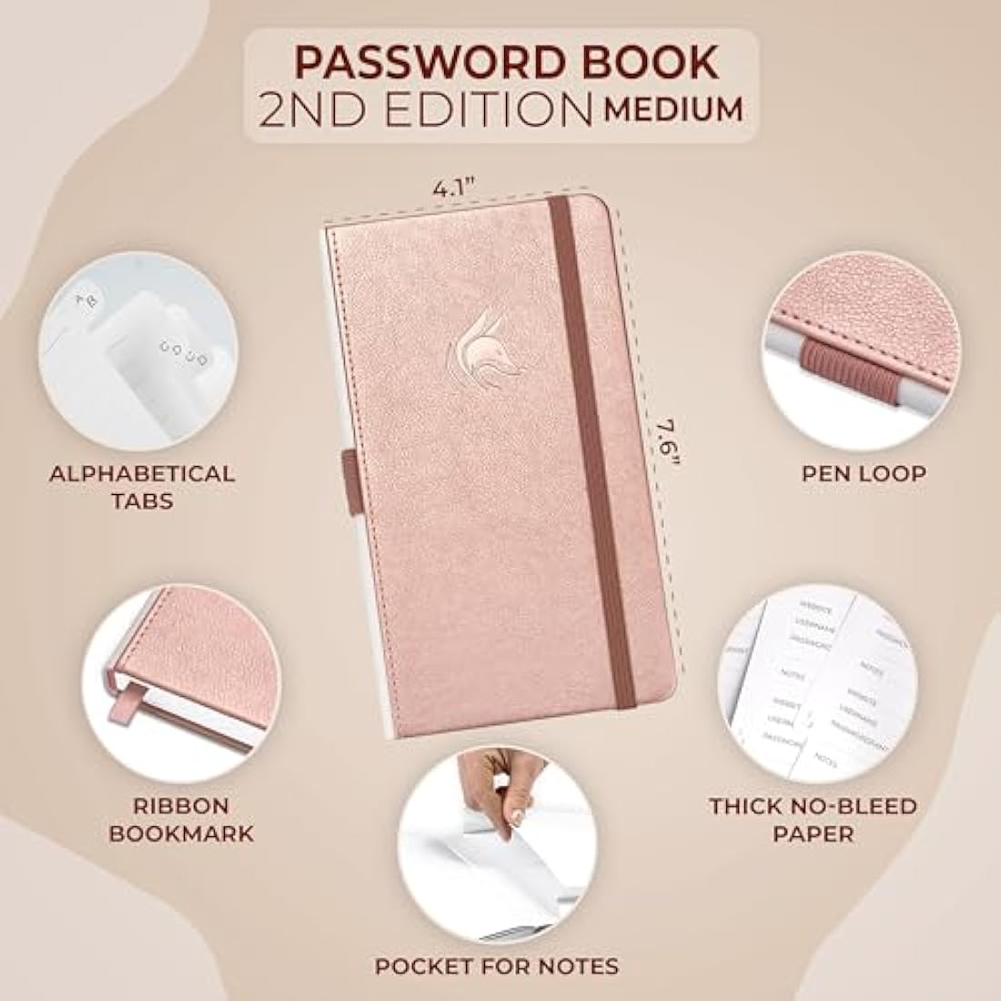 Clever Fox Password Book 2nd Edition – Rose Gold Login Organizer
