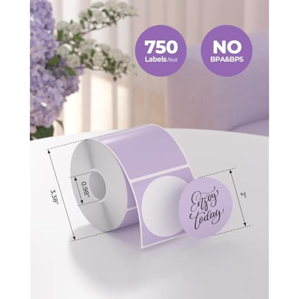MUNBYN Purple Round Thermal Sticker Labels | 2" Circle 750 Labels
