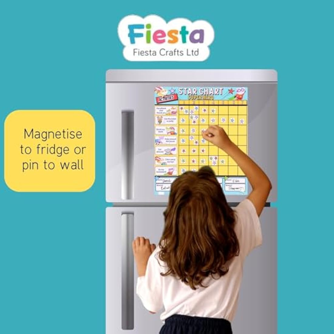 Fiesta Crafts Superhero Magnetic Reward Chart – 4 Child Chore Board