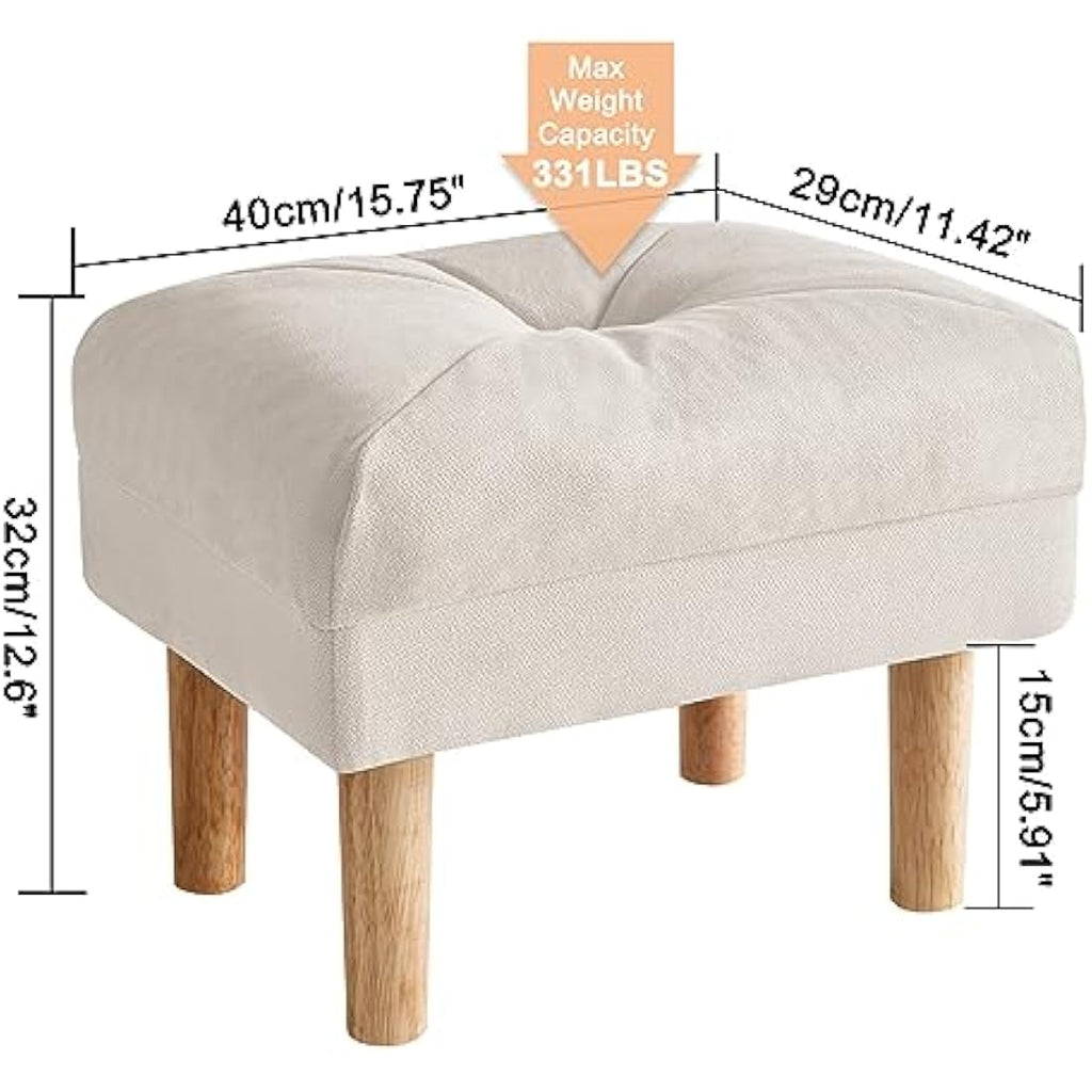 YMYNY Small Ottoman Footstool | Padded Beige Wooden Shoe Stool