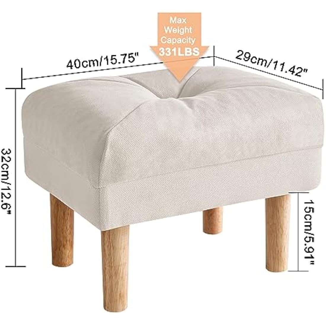 YMYNY Small Ottoman Footstool | Padded Beige Wooden Shoe Stool