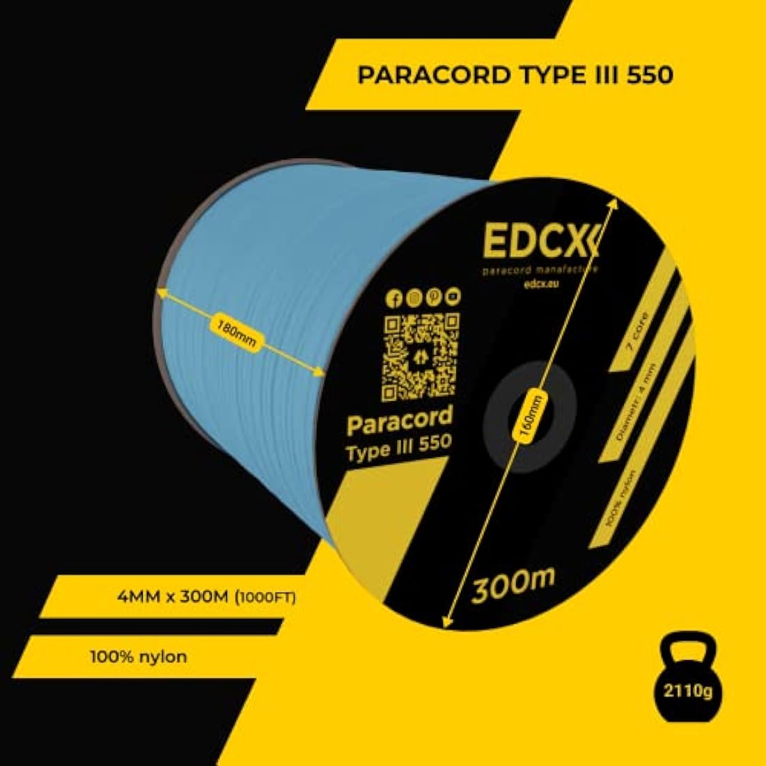 EDCX 550 Paracord – 4mm Type III 7-Strand Nylon Rope for Camping & DIY