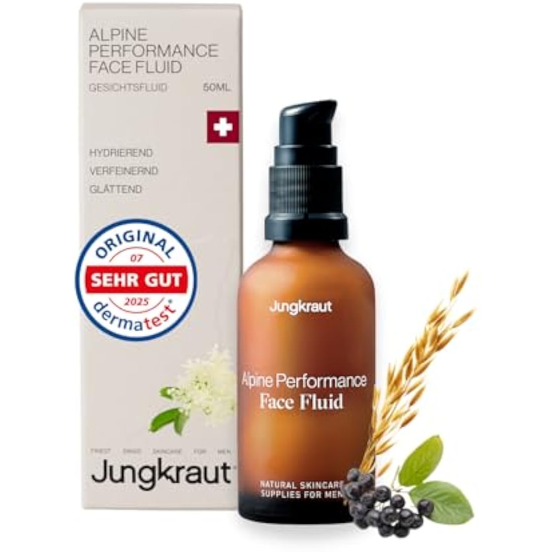 JUNGKRAUT Men's Face Fluid – Natural Anti-Aging Cream with Hyaluronic Acid