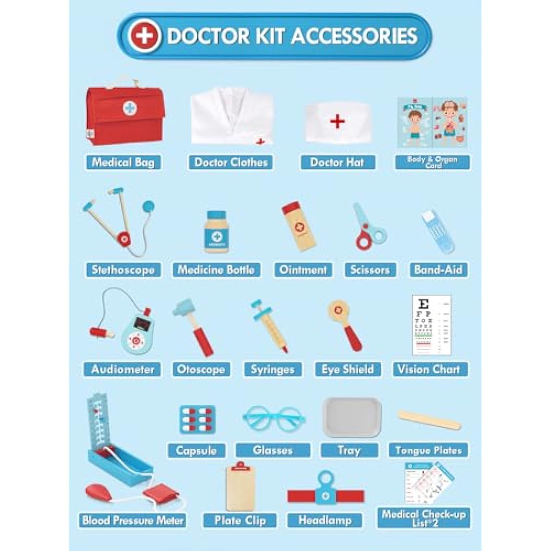 Lehoo Castle Kids Doctor Kit - 23pc Wooden Medical Playset with Costume