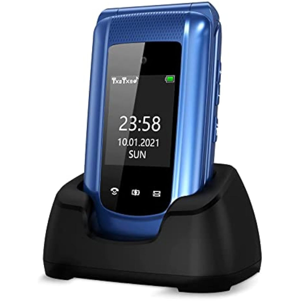 Uleway Senior Flip Phone – Big Button Unlocked Mobile with SOS & Dock (Blue)