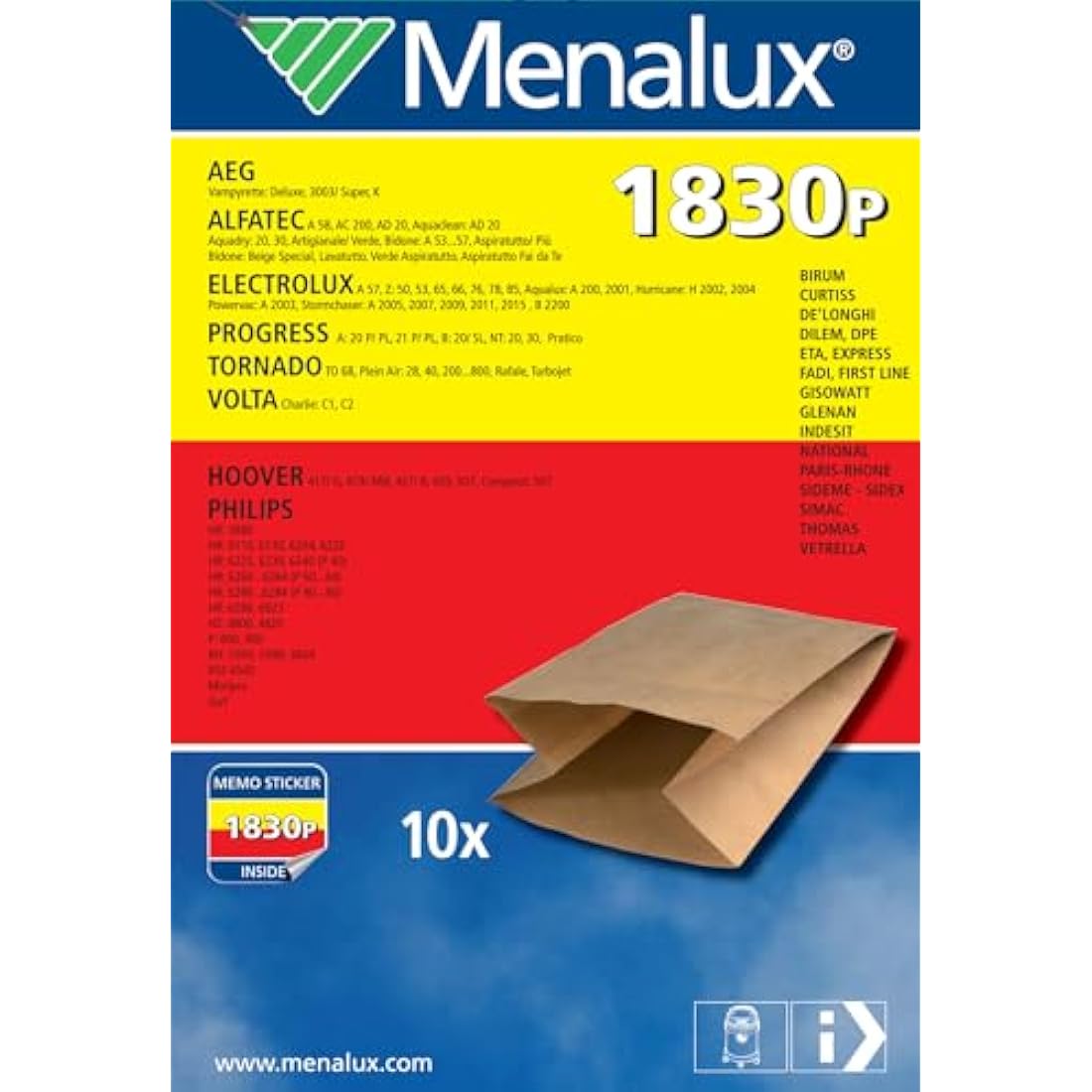Menalux 1830 P Paper Vacuum Dust Bags for Philips & Progress – 10 Pack