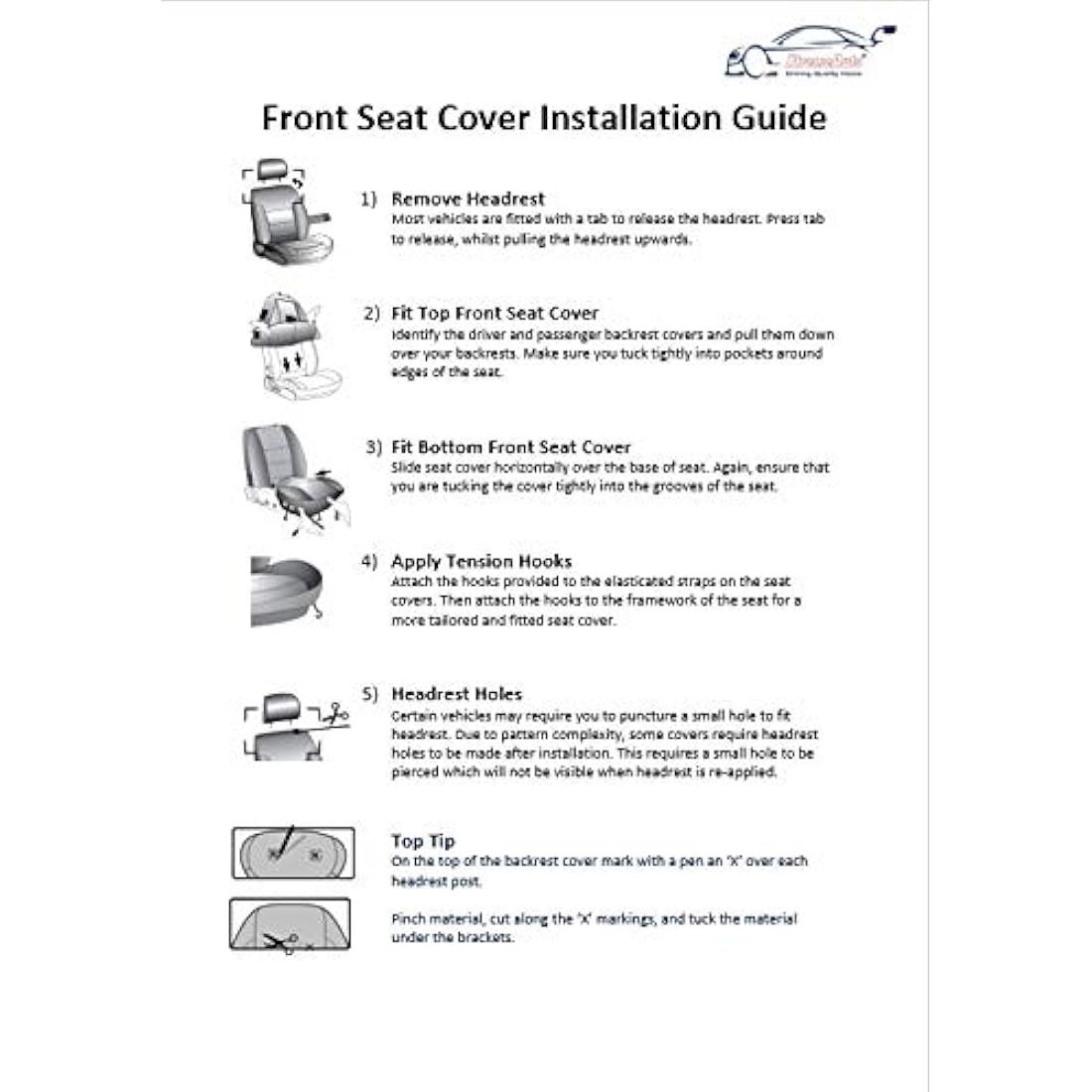 XtremeAuto Carnaby Universal Car Seat Covers Set - Grey/Black Washable