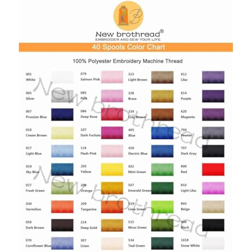 New brothread 40 Colors Polyester Machine Embroidery Thread Kit – 500M Spools
