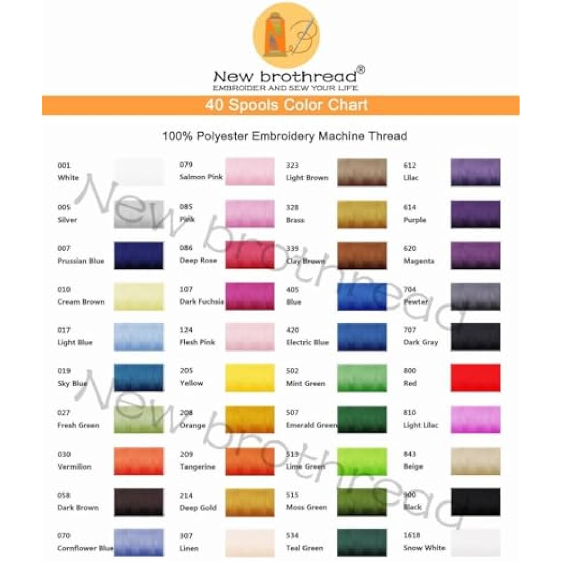 New brothread 40 Colors Polyester Machine Embroidery Thread Kit – 500M Spools