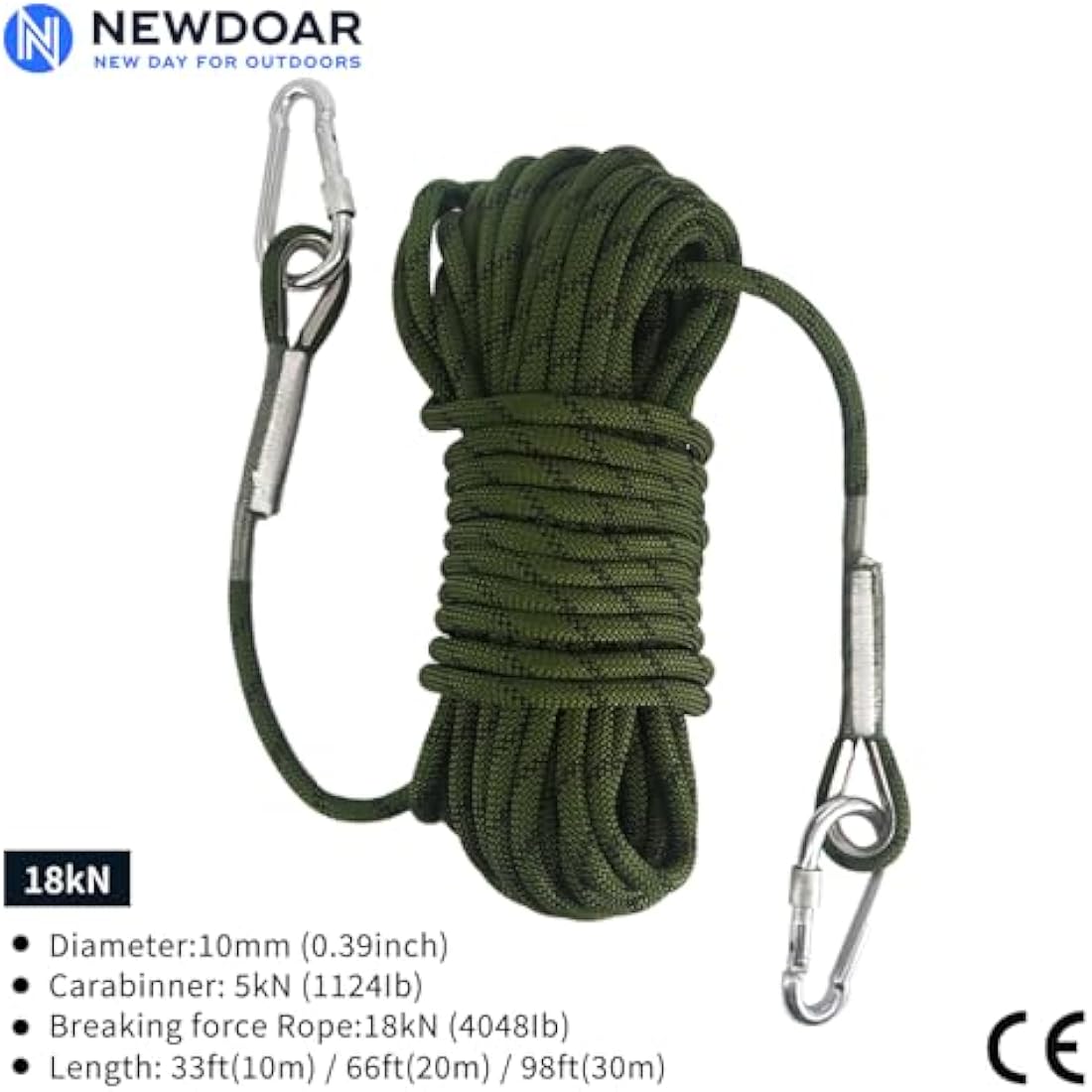 NewDoar 10mm Static Climbing Rope | 18KN High Strength Safety Cord