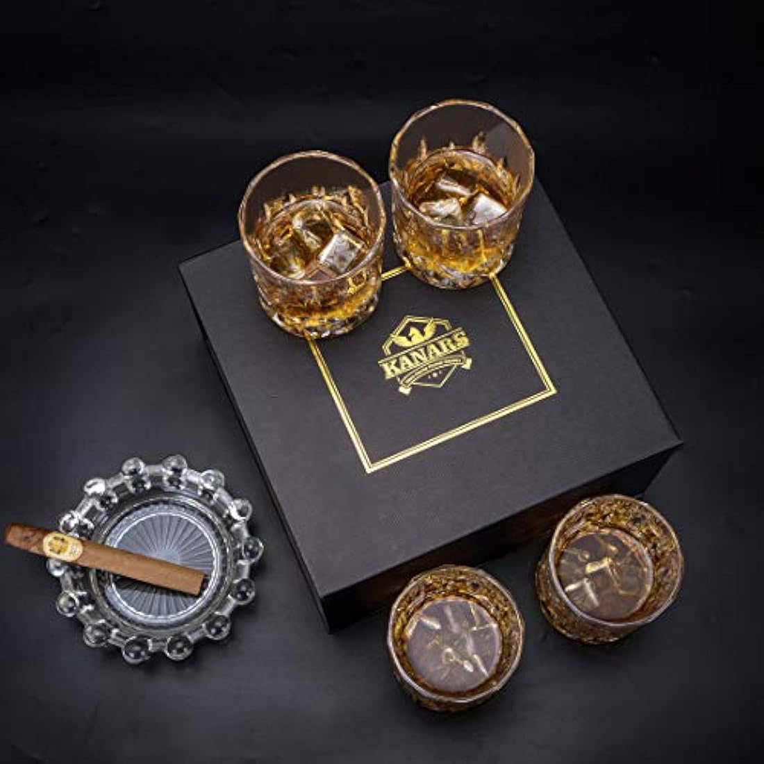 KANARS Lead-Free Crystal Whiskey Glasses Set of 4 | 300ml Bourbon Tumblers