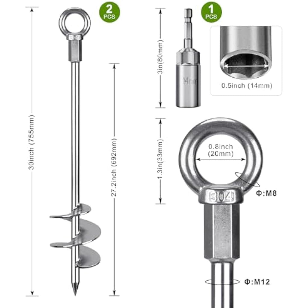 Dolibest 76cm Heavy Duty Ground Anchor Screw Tent Pegs - 2 Pack
