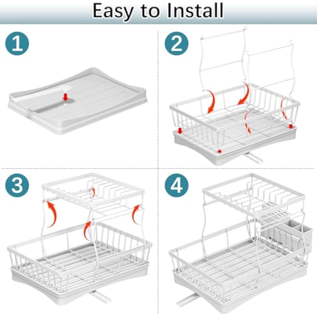 StowBin 2-Tier Dish Drying Rack with Drainboard and Utensil Holder